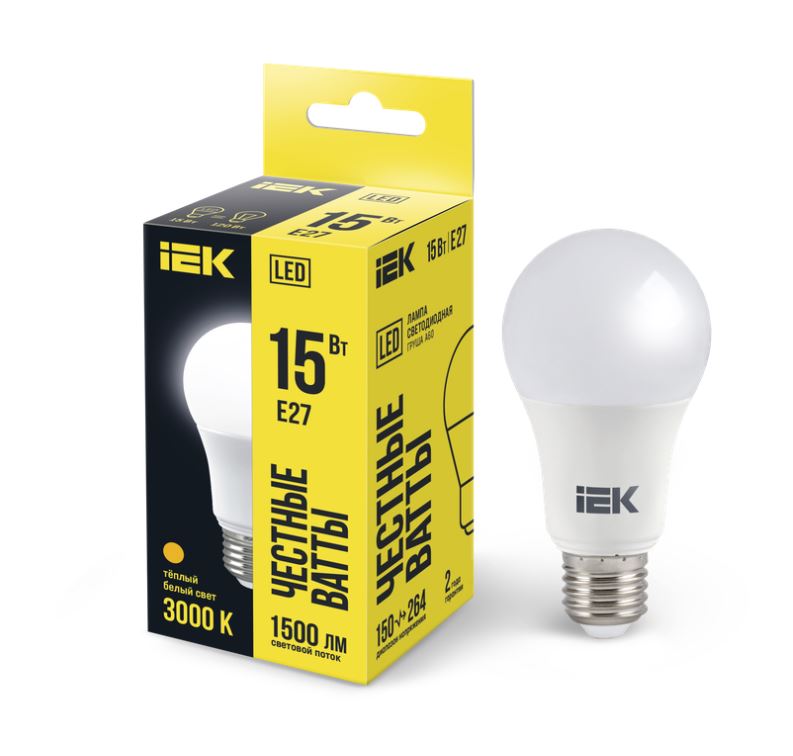 Đèn Led Bulb Bóng Quả Lê 15W A60 Đui E27 – Vàng 3000k IEK